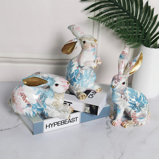 Nordic Painted Jade Rabbit Ornaments Soft Dress Model Room Cute Rabbit Resin Ornaments Living Room Creative Gift Crafts