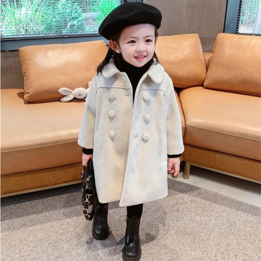 Korean Version Of Children's Coat 2022 Winter Children's Long Girls Cotton Padded Double-breasted Coat Wholesale