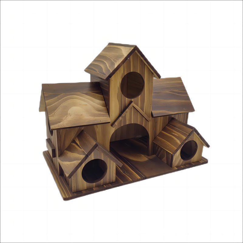 2024 New Cross-border Wooden Bird Nest Creative Pastoral Outdoor Parrot Bird Nest Villa Bird Feeder Ornaments Wholesale