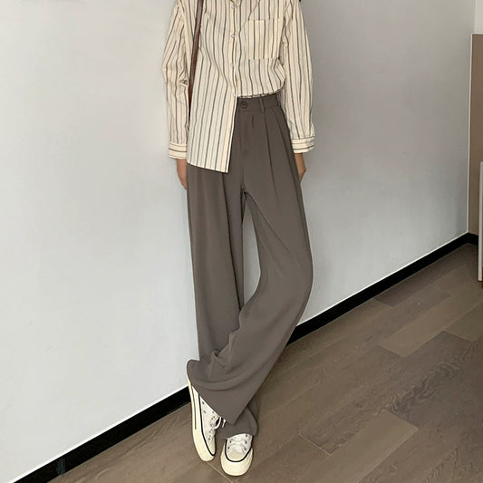 High Waist Suit Pants Women's Spring And Autumn Wide Legs Loose Large Size Drape Sense Floor Mopping Casual Straight Pants High Street Ins Tide