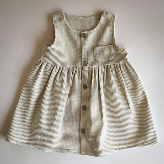 Children's Skirt Spring And Autumn New Arrival Female Baby Korean Style Solid Color Casual Dress Sleeveless Vestigational Dress Corduroy Warm Dress