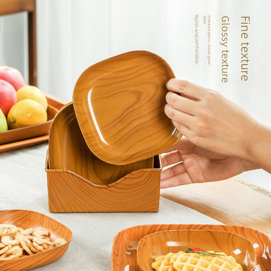 New Wooden Texture Japanese Style Afternoon Tea Snack Tray Dried Fruit Nut Candy Fruit Bone Dish Platter Dessert Bone Plate
