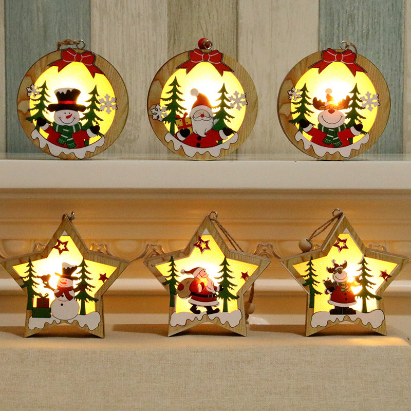 Christmas Ornaments Wooden Luminous Pendant Christmas Tree Decoration Pendant Christmas Small Gift Wooden Pendant