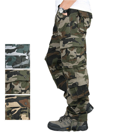 Cross-border Wear-resistant Multi-pocket Overalls Men's Outdoor Military Pants Spring And Autumn Straight Trousers Large Size Loose Casual Pants Pure Cotton