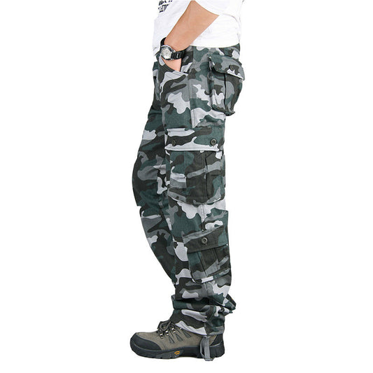 Cross-border Wear-resistant Multi-pocket Overalls Men's Outdoor Military Pants Spring And Autumn Straight Trousers Large Size Loose Casual Pants Pure Cotton