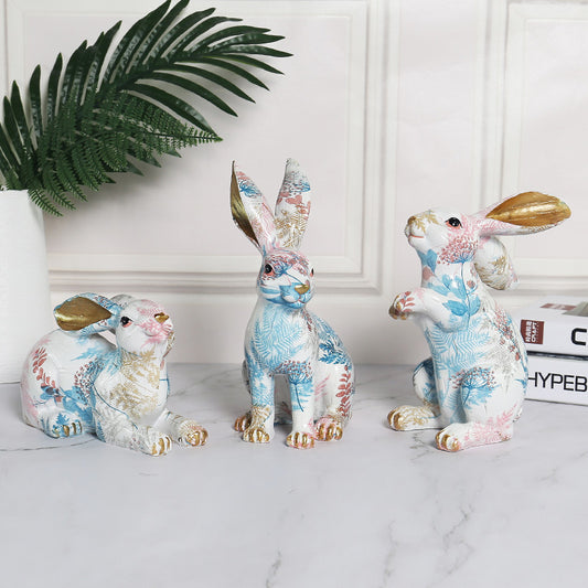 Nordic Painted Jade Rabbit Ornaments Soft Dress Model Room Cute Rabbit Resin Ornaments Living Room Creative Gift Crafts