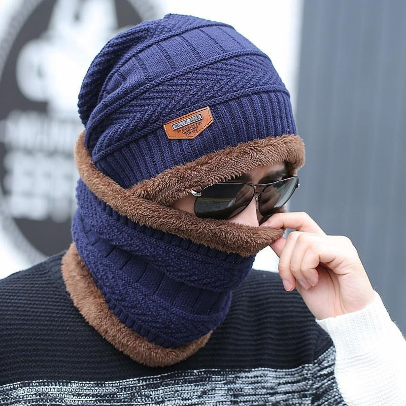 [Hat + Scarf] Korean Style Autumn And Winter Velvet Thickened Warm Knitted Woolen Hat Men's Outdoor Pullover Hat