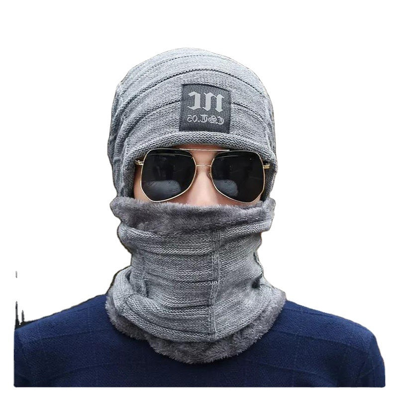 [Hat + Scarf] Korean Style Autumn And Winter Velvet Thickened Warm Knitted Woolen Hat Men's Outdoor Pullover Hat