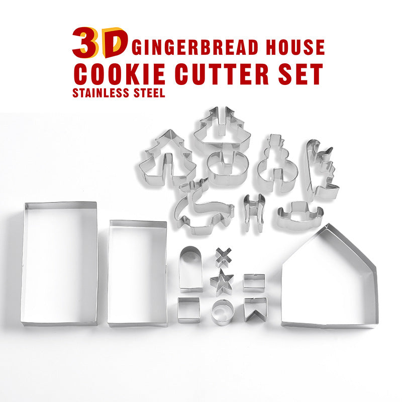 18-piece gingerbread house stainless steel Christmas scene cookie set biscuit mold fondant knife baking tool