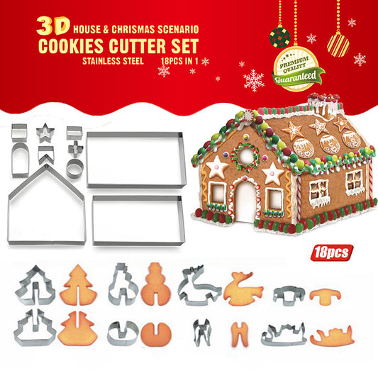 18-piece gingerbread house stainless steel Christmas scene cookie set biscuit mold fondant knife baking tool