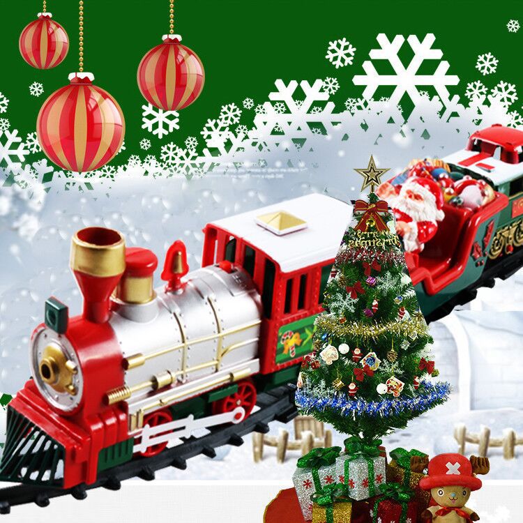 Toy Train Set with Lights and Sounds Christmas Train Set Railway Tracks Battery Operated Toys