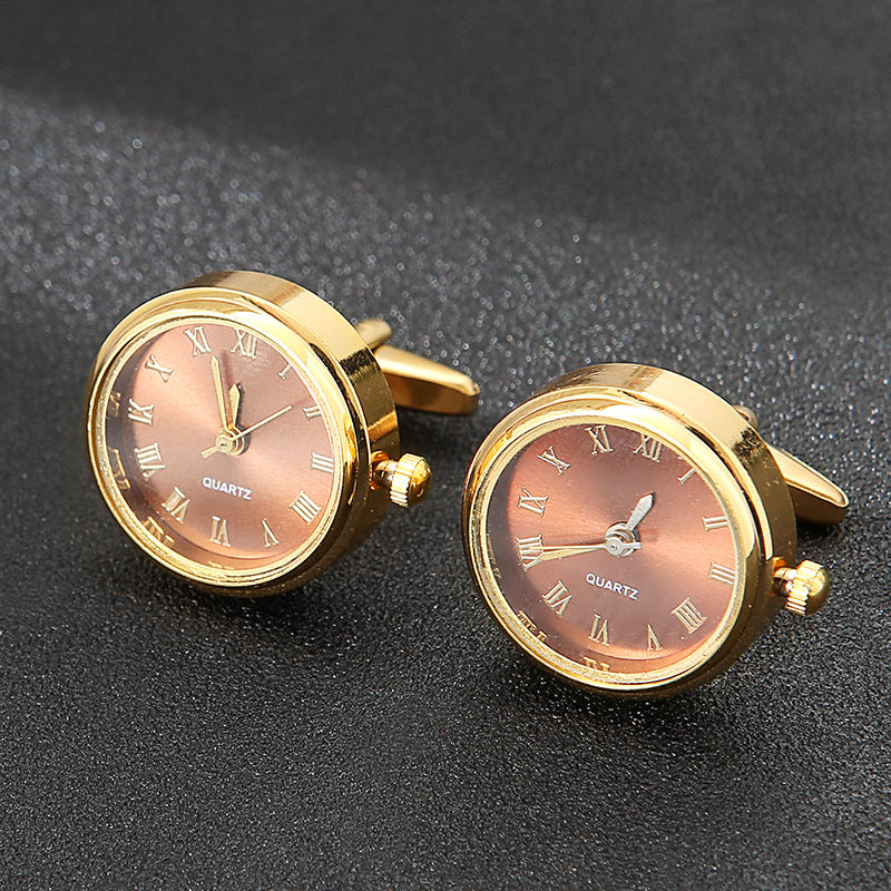 Men's Light Luxury Clock Sleeve Nail Classic French Fashion Rotatable Clock Golden Cufflinks Necessary For Holiday Gifts