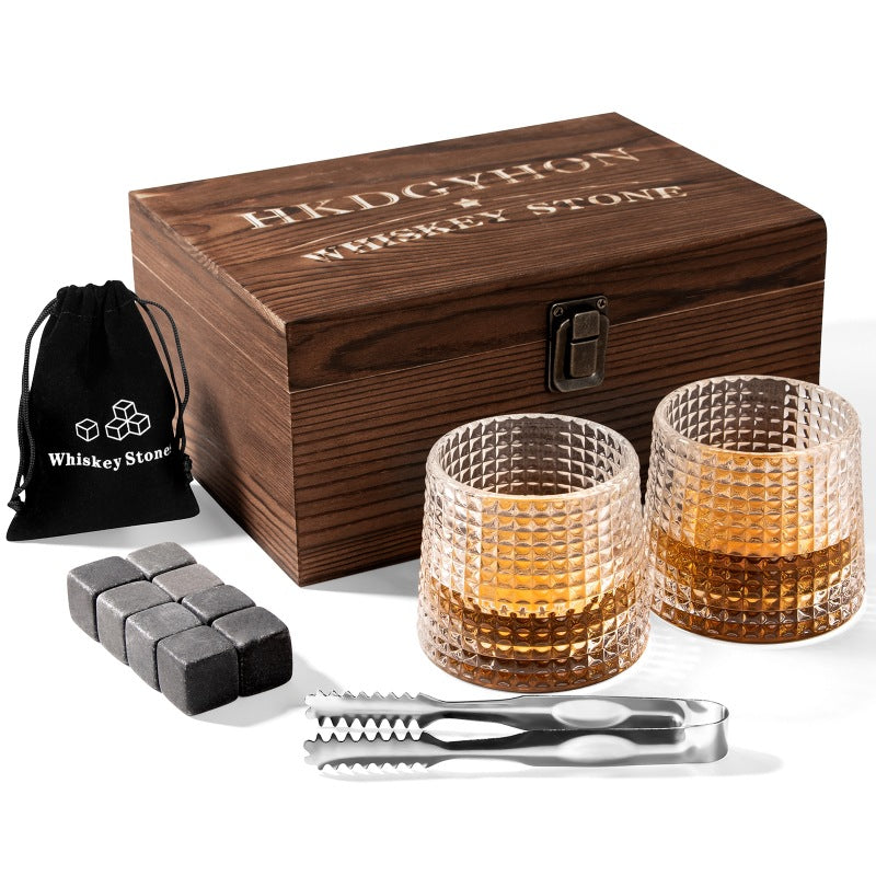 Best-selling Whiskey Ice Wine Stone Wooden Box Wine Set Glass Cup Stone Set Whiskey Ice Wine