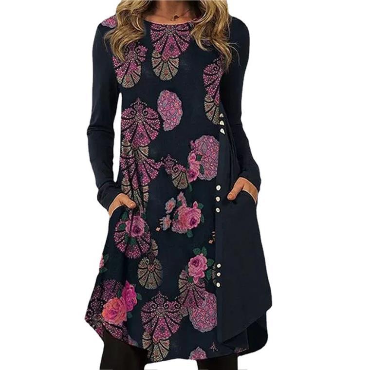 Women's Urban Casual National Retro Style Autumn And Winter Long-sleeved Women's Dress