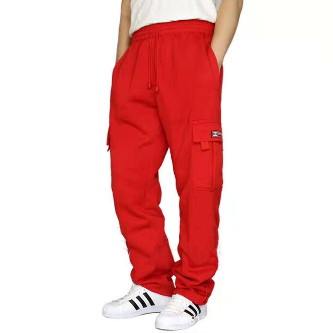 Cross-border New Sports And Leisure Trousers Plus Velvet Leg Multi-pocket Tethered Men's Loose Overalls Trousers