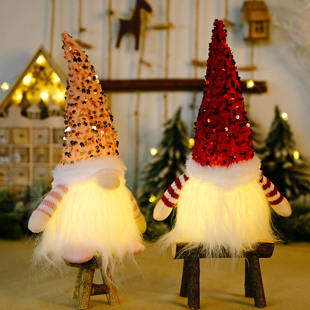 Cross-border New Christmas Sequins With Lights Rudolph Doll Christmas Luminous Faceless Doll Forest Old Man Ornaments