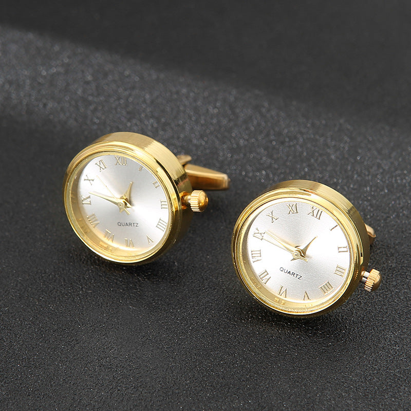 Men's Light Luxury Clock Sleeve Nail Classic French Fashion Rotatable Clock Golden Cufflinks Necessary For Holiday Gifts