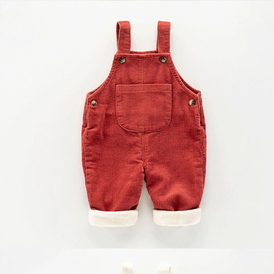 Denim Overalls For Children And Babies In Autumn Plus Velvet And Thickened Open Crotch Boys' New Corduroy Baby Pants For Autumn And Winter