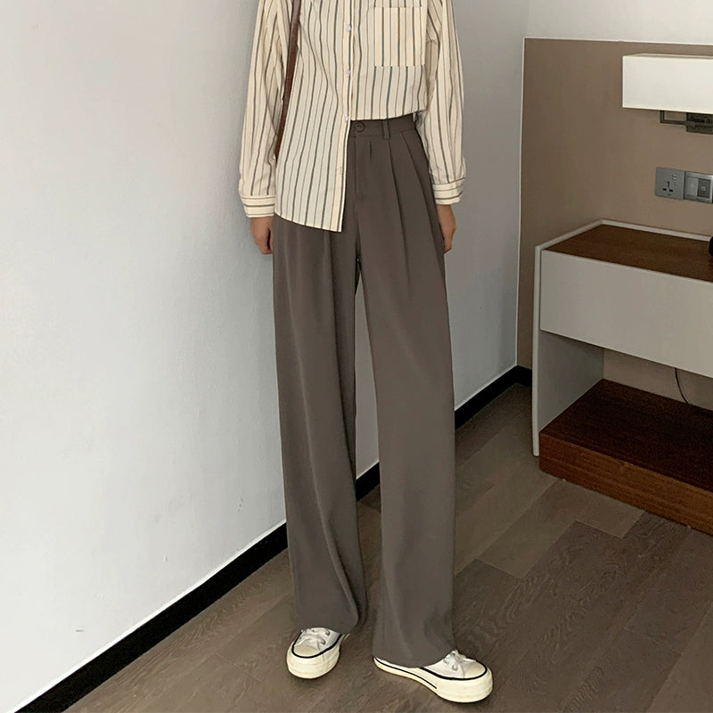 High Waist Suit Pants Women's Spring And Autumn Wide Legs Loose Large Size Drape Sense Floor Mopping Casual Straight Pants High Street Ins Tide