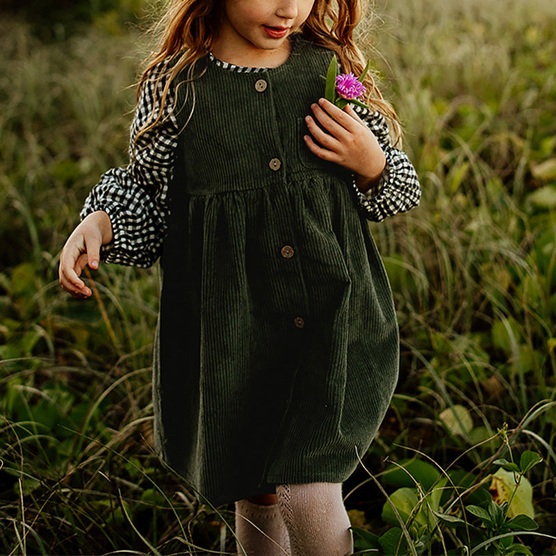 Children's Skirt Spring And Autumn New Arrival Female Baby Korean Style Solid Color Casual Dress Sleeveless Vestigational Dress Corduroy Warm Dress