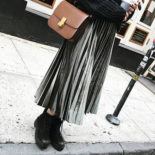 Velvet Pleated Skirt Female Students 2021 Spring And Autumn New Korean Version Of The High Waist Skirt Mid-length Thin Long Skirt Women's Tide