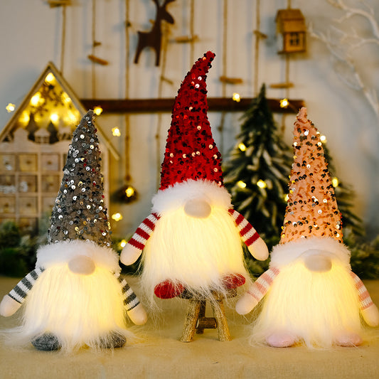 Cross-border New Christmas Sequins With Lights Rudolph Doll Christmas Luminous Faceless Doll Forest Old Man Ornaments