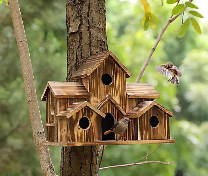 2024 New Cross-border Wooden Bird Nest Creative Pastoral Outdoor Parrot Bird Nest Villa Bird Feeder Ornaments Wholesale