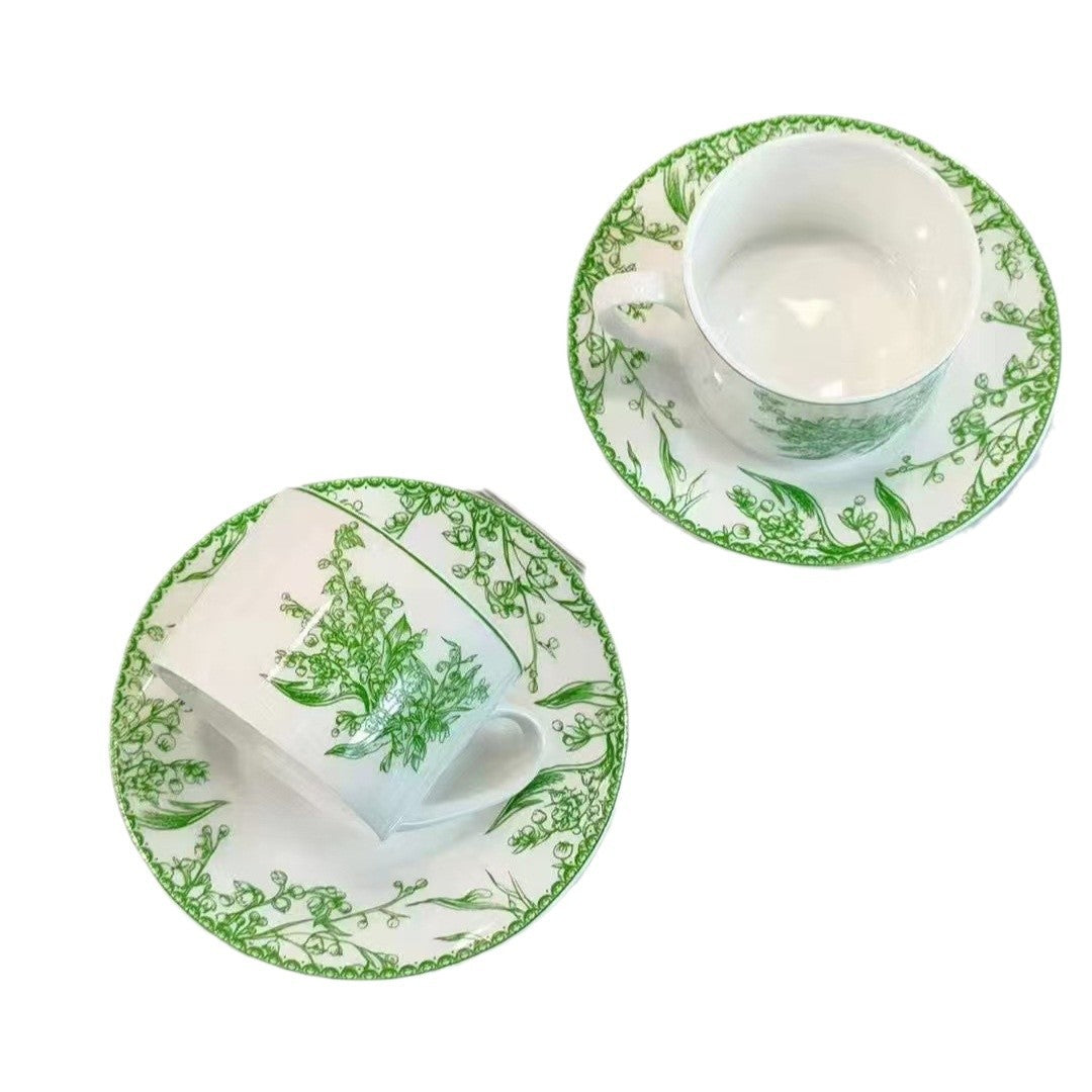 European-style D-home Lily Of The Valley Series Coffee Cup Saucer Size Plate Suit Bone China Western Food Plate Steak Plate Gift Box Gift