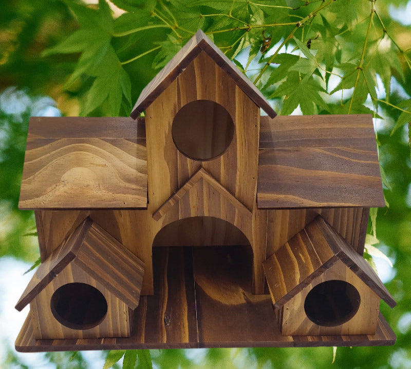 2024 New Cross-border Wooden Bird Nest Creative Pastoral Outdoor Parrot Bird Nest Villa Bird Feeder Ornaments Wholesale