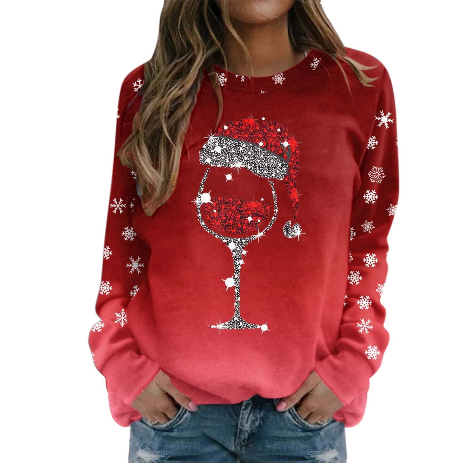 Christmas Sweater Women's Wine Cup Christmas Hat 3D Printing European And American  Clothing