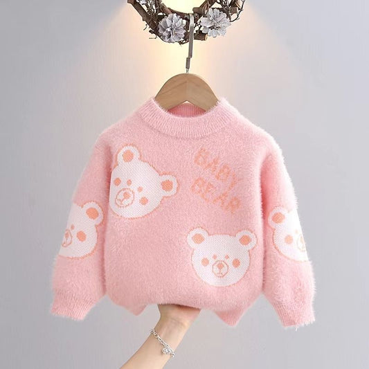 Girls Sweater Pullover 2023 Autumn And Winter New Children's Thick Knitted Bottoming Shirt Girl Foreign Style Top