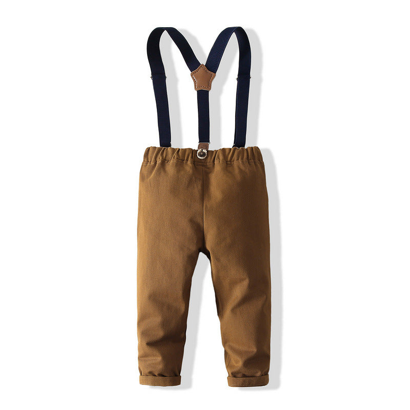 Boys Gentleman Striped Dress Suit Autumn New Children's Japanese Style Long-sleeved Shirt Overalls Four-piece Set