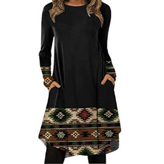 Women's Urban Casual National Retro Style Autumn And Winter Long-sleeved Women's Dress