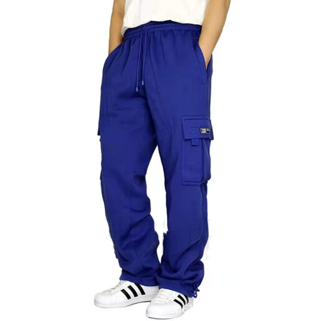 Cross-border New Sports And Leisure Trousers Plus Velvet Leg Multi-pocket Tethered Men's Loose Overalls Trousers