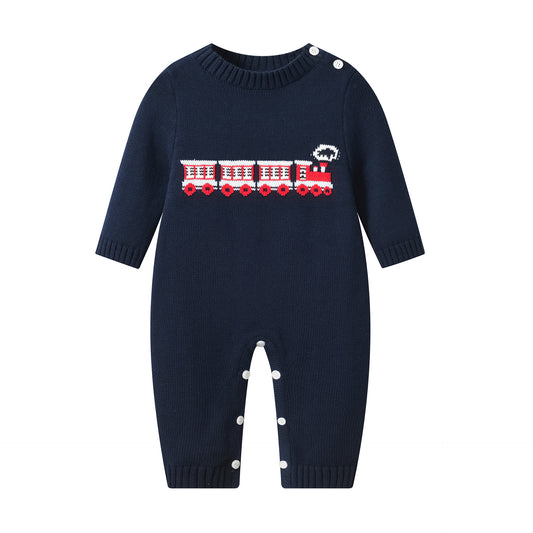 Children's Wear Autumn And Winter New Baby Knitted Jumpsuit Small Train Long Sleeve Ha-ha Clothes Men's Baby Cotton Sweater