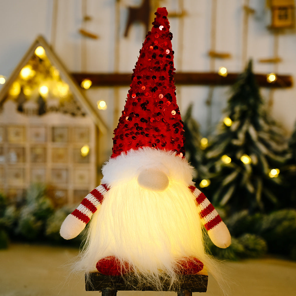 Cross-border New Christmas Sequins With Lights Rudolph Doll Christmas Luminous Faceless Doll Forest Old Man Ornaments