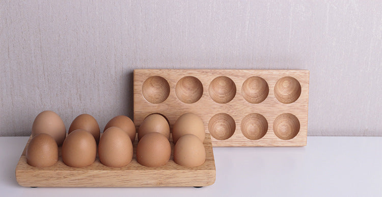 Solid Wood Compartment Fixed Egg Rack Creative Wooden Multi-grid Kitchen Refrigerator Storage Egg Tray Display Tray