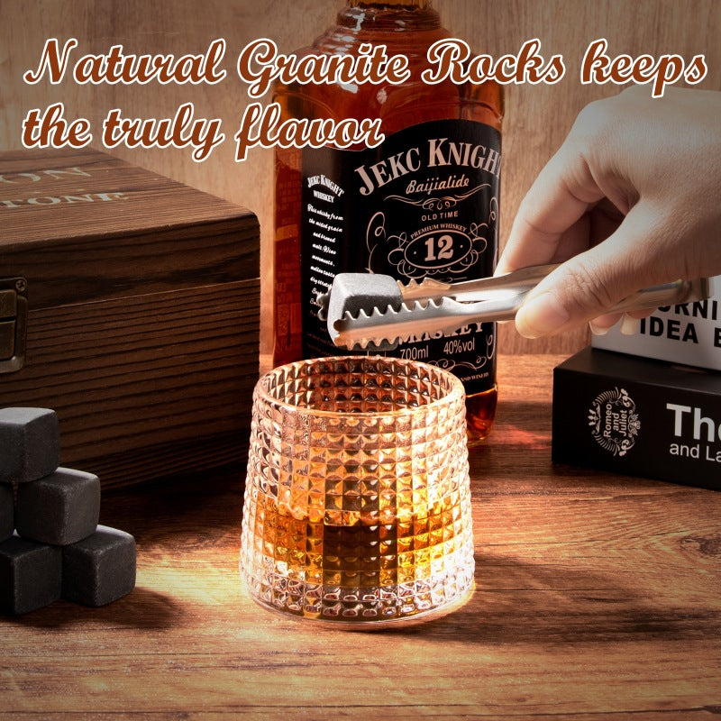 Best-selling Whiskey Ice Wine Stone Wooden Box Wine Set Glass Cup Stone Set Whiskey Ice Wine
