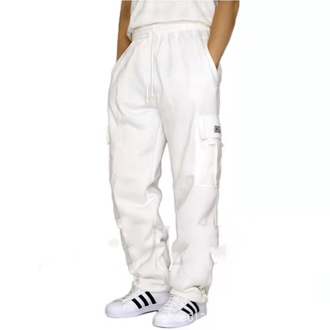 Cross-border New Sports And Leisure Trousers Plus Velvet Leg Multi-pocket Tethered Men's Loose Overalls Trousers