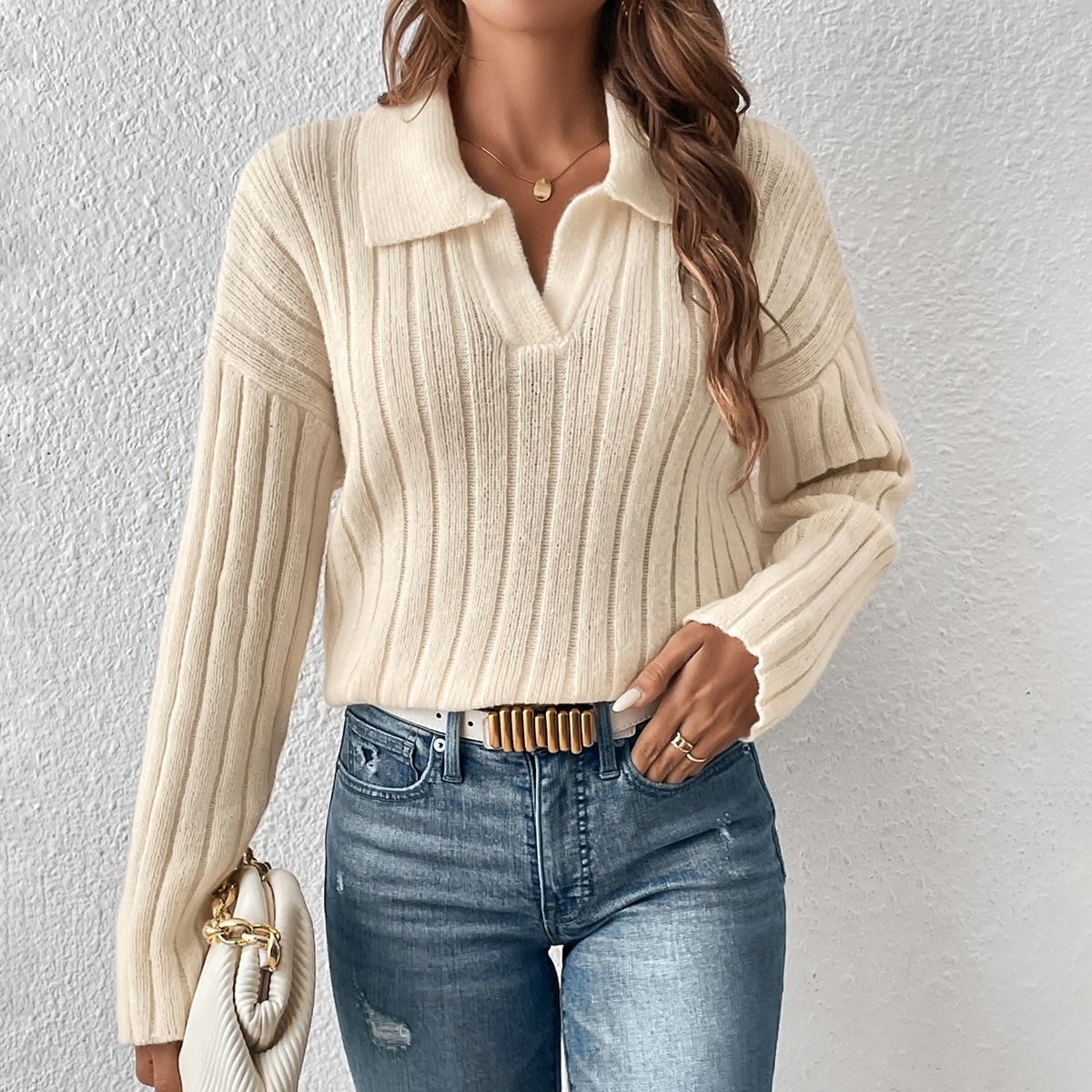 2023 European And American New Amazon Autumn And Winter Foreign Trade Turtleneck Sweater Women's New Casual Lapel Sweater