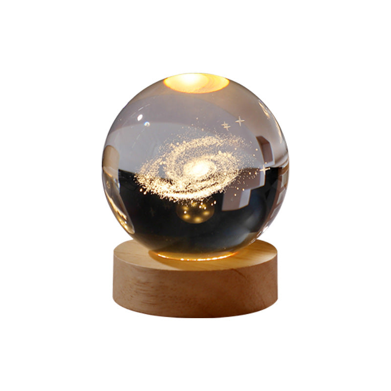 3D Laser Engraving Luminous Crystal Ball Glass Ornament Solar System Moon Luminous Wood Base
