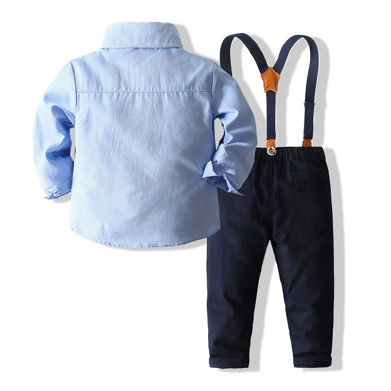 Boys Autumn British Style Suit Baby Gentleman Long-sleeved Cotton Shirt Overalls First Birthday Dress Children's Clothing