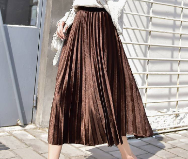 Velvet Pleated Skirt - Women's Clothing