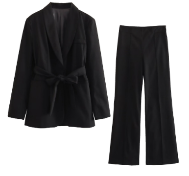 Belted Trousers Suit - Women's Clothing