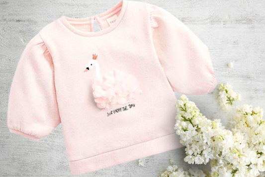 Pink Swan Puff Sleeve Top - Children's Clothing