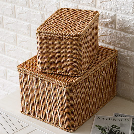 European-style Storage Box Bedroom Clothes Organizer With Lid Rattan Woven Storage Basket Wardrobe Storage Basket With Lid